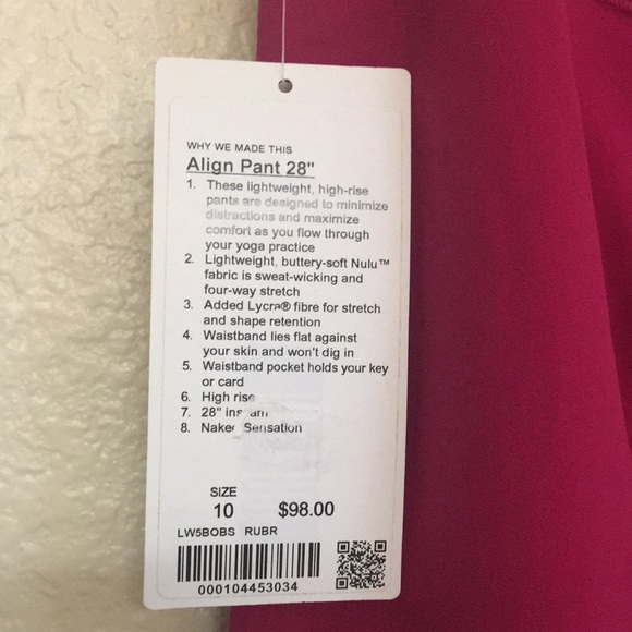 Lululemon Align Pants pink w/bag - Picture 6 of 8